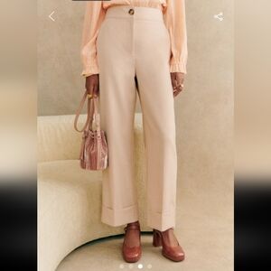 Sezane Damo Women's Cream Wide-Leg Ankle Length Trousers